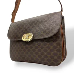 CELINE セリーヌ マカダム PVC レザー ヴィンテージ ショルダーバッグ ブラウン ゴールド金具 クラシック オールドセリーヌ レディース K5