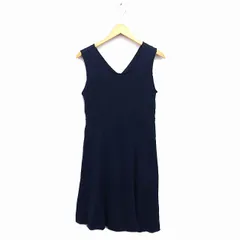 プラステ PLST ワンピース フレア ロング ニット コットン混 透け感 ギャザー ノースリーブ 2 紺 ネイビー /NT32