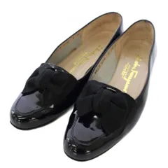 サルヴァトーレフェラガモ Salvatore Ferragamo パンプス エナメル リボン 5C 黒 9517 /TK