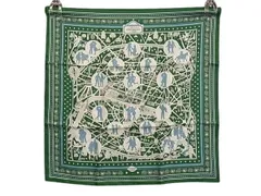 HERMES エルメス スカーフ バンダナ カレ55 ガヴロッシュ グリーン ホワイト ブルー シルク100% レディース Les Nouveaux Amoureux de Paris パリの 恋人たち 超美品
