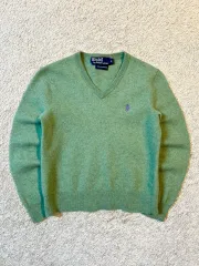 レディース S ポロラルフローレン メリノウール パープルポニー ラウンドネック ニット ミント