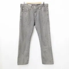 セオリー Theory パンツ デニム スリムストレート ロング丈 綿 馬革 グレー 34