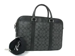 COACH コーチ ビジネスバッグ シグネチャー F54803 ブラック グレー PVC レザー メンズ 2WAY シルバー金具