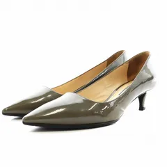 プラダ PRADA パンプス ポインテッドトゥ ヒール エナメル 34.5 カーキ /AN4