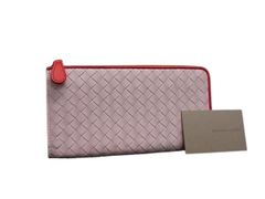 BOTTEGA VENETA ボッテガヴェネタ 財布 イントレチャート ライトピンク レッド レザー レディース L字ファスナー 長財布 超美品