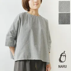【新品】【NARU ナル】40 サッカー ギンガム / ストライプ ワイド プルオーバー ブラウス (670851)レディース 春 夏 カットソー 五分袖 七分袖 半袖 ナチュラル 服 おしゃれ コーディネート ナチュランド 30代 40代 50代 60代