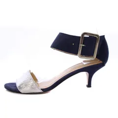 ファビオルスコーニ FABIO RUSCONI サンダル ミドルヒール ストラップ スエード 36 紺 シルバー /BM