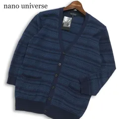 【新品 未使用】 nano universe ナノユニバース DS ジャガード★ 7分袖 ニット カーディガン Sz.M メンズ ネイビー