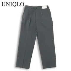 【新品 未使用】 UNIQLO ユニクロ 通年 ストレッチ★ タック ワイド スラックス パンツ Sz.M メンズ 灰 グレー