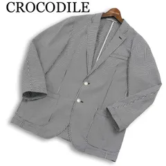 【美品】CROCODILE クロコダイル 春夏 シアサッカー★ ギンガム チェック テーラード ジャケット ブレザー Sz.L メンズ