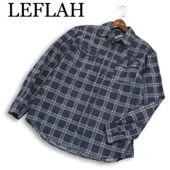 LEFLAH レフラー 通年 ロゴ刺繍★ 長袖 ワーク チェック シャツ Sz.L メンズ 紺 ネイビーのサムネイル