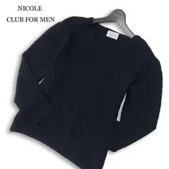 NICOLE CLUB FOR MEN ニコルクラブ フォーメン 通年★ バイアス ジャカード Vネック ニット セーター Sz.48 メンズ ネイビー