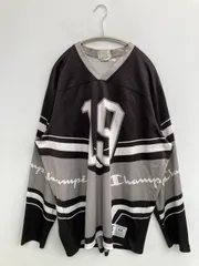 Champion Tシャツ/カットソー LARGE ブラック 前面プリント バックプリント ブランドロゴ 長袖 Vネック