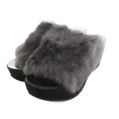 ファビオルスコーニ FABIO RUSCONI 厚底フェイクファーサンダル ウエッジソール 36 黒 ブラック グレー /SS ■OS