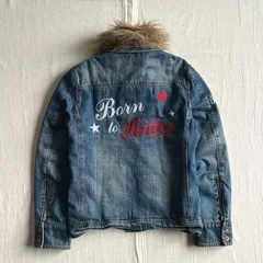 00s　archive　BURDEN　グラデーション　短丈デニムジャケット　Gジャン　脱着可能襟ファー　ダメージ加工　袖ロゴ刺繍　刻印入りボタン　裏地キルティング　袖ジップ　☆　デカロゴ　Y2K　お兄系　平成ギャル　gradation denim jacket