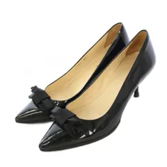 プラダ PRADA パンプス ポインテッドトゥ ローヒール エナメル リボン ワンカラー 35 黒 ブラック /BB