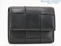 【美品】ボッテガ ヴェネタ　BOTTEGA VENETA　マキシ イントレチャート　カセット 三つ折りファスナーウォレット　三つ折り財布　コンパクト財布　ブラック　カーフレザー ラムレザー　651372