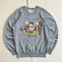 80s　vintage　ヴィンテージ古着　3匹のアヒル　メッセージロゴプリント　袖ツリープリント　ラグランスリーブ　短丈スウェット　トレーナー　霜降りグレー　S相当　一点物　Y2K　C-BOY　サブカル　ski duck print sweat shirt