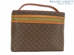 【美品】セリーヌ　CELINE　ヴィンテージ　マカダム　バニティバッグ　ハンドバッグ　アクセサリーポーチ　コスメポーチ　化粧ポーチ　小物入れ　ブラウン　ダークブラウン　PVC　レザー