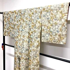 小紋　紬　花模様　花尽くし　横縞　着物　013tz