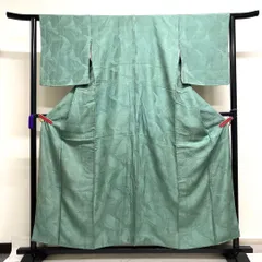 色無地　一つ紋　膨れ織り　グリーンカラー　着物　015tz