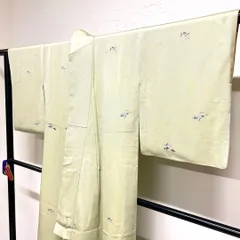 小紋　飛び小紋　花模様　リーフ地紋　グリーンカラー　着物　015tz ☆