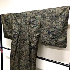 小紋　大島紬　紬　建物　松　楓　風景模様　着物　015tz