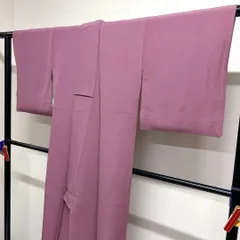 色無地　一つ紋　ちりめん　縮緬　パープルカラー　着物　015tz