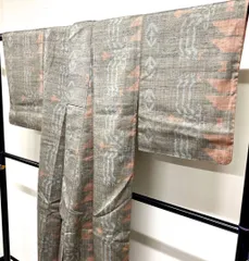 小紋　紬　抽象模様　ブラウンカラー　着物　016tz