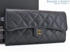 【新品同様】　シャネル　CHANEL　マトラッセ　ココマーク　クラシック ロング フラップウォレット　キャビアスキン　二つ折り長財布　ブラック　ゴールド金具　グレインドカーフスキン　AP0241　A80758