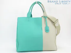 【美品】ティファニー　TIFFANY&Co.　レザー　チャーム付き　2WAY トートバッグ　ショルダーバッグ　ハンドバッグ　ブルー ホワイト バイカラー