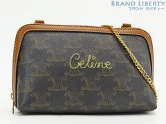 【新品同様】セリーヌ　CELINE　トリオンフ　チェーンクラッチバッグ　チェーンショルダーバッグ　ポシェット　ポーチ　ロゴ刺繍　タン　ブラック　ブラウン　10E382CCH.04LU