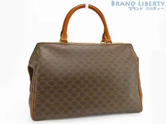 【美品】セリーヌ　CELINE　ヴィンテージ　マカダム　ミニボストンバッグ　ハンドバッグ　ブラウン ダークブラウン　PVC レザー