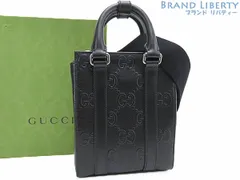 【新品同様】グッチ　GUCCI　GGエンボス　ミニ トートバッグ　2WAY 斜め掛け ショルダーバッグ　メッセンジャーバッグ　ハンドバッグ　ポシェット　ブラック　レザー　696010