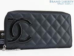 【美品】シャネル　CHANEL　カンボンライン　ココマーク　ラウンドファスナー長財布　ブラック エナメル ピンク　カーフスキン　A50078