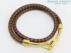 【美品】　エルメス　HERMES　レザー　ジャンボ　チョーカー　ネックレス　ダブルコイル　2連 ブレスレット　イントレチャート　編み込み　ブラウン　ブラック　ゴールド金具　レザー　メタル　
