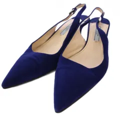 プラダ PRADA スリングバック パンプス ミドルヒール ポインテッドトゥ スエード 35.5 青 /BM
