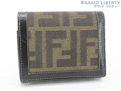 【レア美品】フェンディ　FENDI　ヴィンテージ　ズッカ　三つ折り財布　コンパクト財布　ミニウォレット　ダークブラウン　ブラック　キャンバス　レザー　30959