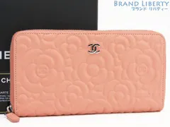 【新品同様】　シャネル　CHANEL　カメリア　ラムスキン　ココマーク　キャビアスキン　ラウンドファスナー長財布　ピンク　シルバー金具　ラムスキン　A82281　