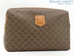 【超美品】セリーヌ　CELINE　ヴィンテージ　マカダム　コスメポーチ　化粧ポーチ　小物入れ　セカンドバッグ　クラッチバッグ　ブラウン×ダークブラウン　PVC　レザー