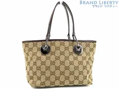 【超美品】グッチ　GUCCI　GGキャンバス　ミニ トートバッグ　ハンドバッグ　ベージュ ダークブラウン　キャンバス レザー　120844