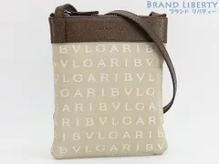 【外美品】ブルガリ　BVLGARI　ロゴマニア　フラットポーチ　斜め掛け ショルダーバッグ　ショルダーポーチ　ポシェット　フォンポーチ　ベージュ ダークブラウン　キャンバス レザー　22588