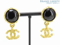 【ほぼ新品】シャネル　CHANEL　ヴィンテージ　ココマーク　カラーストーン　ビジュー　スイング　イヤリング　ゴールド ブラック GP　96A