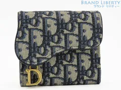 【ほぼ新品】クリスチャン ディオール　Christian Dior　サドル SADDLE　オブリーク ジャカード　ロータス ウォレット　三つ折り財布　コンパクト財布　ネイビー　アイボリー系　S5652CTZQ_M928