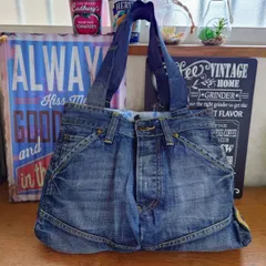 60☆USEDダメージデニムリメイク☆大きめトートバッグ☆リメイクデニム☆デカバッグ☆
