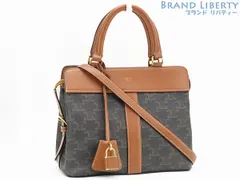 【美品】セリーヌ　CELINE　トリオンフ　スモール カバ ドゥ フランス　2WAY ハンドバッグ　斜め掛け ショルダーバッグ　ポシェット　タン ブラック ブラウン　トリオンフキャンバス カーフレザー　191962BZJ 04LU