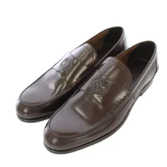 グッチ GUCCI ローファー ダブルGシンボル ローヒール レザー ロゴ インターロッキング ワンカラー 9 茶 ブラウン /BB