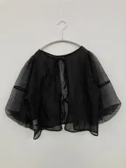 JUNOAH カーディガン/ボレロ M ブラック チュール 無地 リボン ショート丈 半端袖