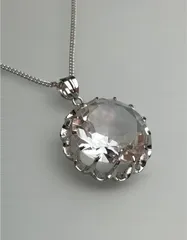 【美品】大粒天然石 クリアクォーツ（水晶）ペンダントネックレス silver刻印有