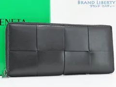 【超美品】ボッテガ ヴェネタ　BOTTEGA VENETA　マキシ イントレチャート　カセット スリム　ジップアラウンドウォレット　ラウンドファスナー長財布　ブラック　708612